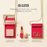 Valentino Beauty Go-Clutch Refillable Compact and lipstick with wearable chain.